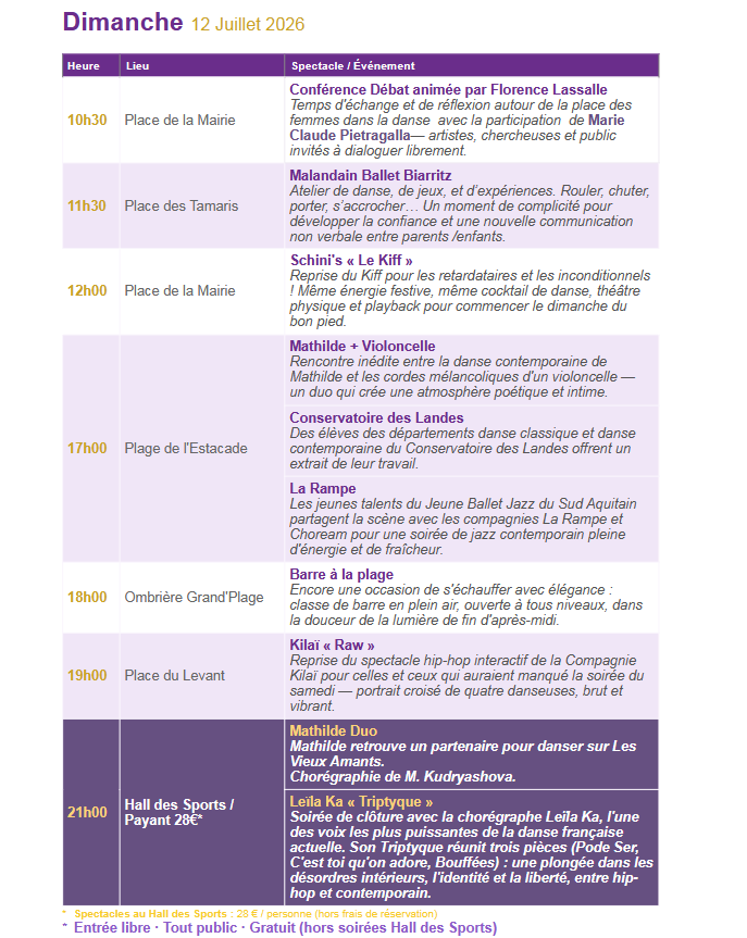 festival danse essentielles vieux boucau programme dimanche 12 juillet 2026